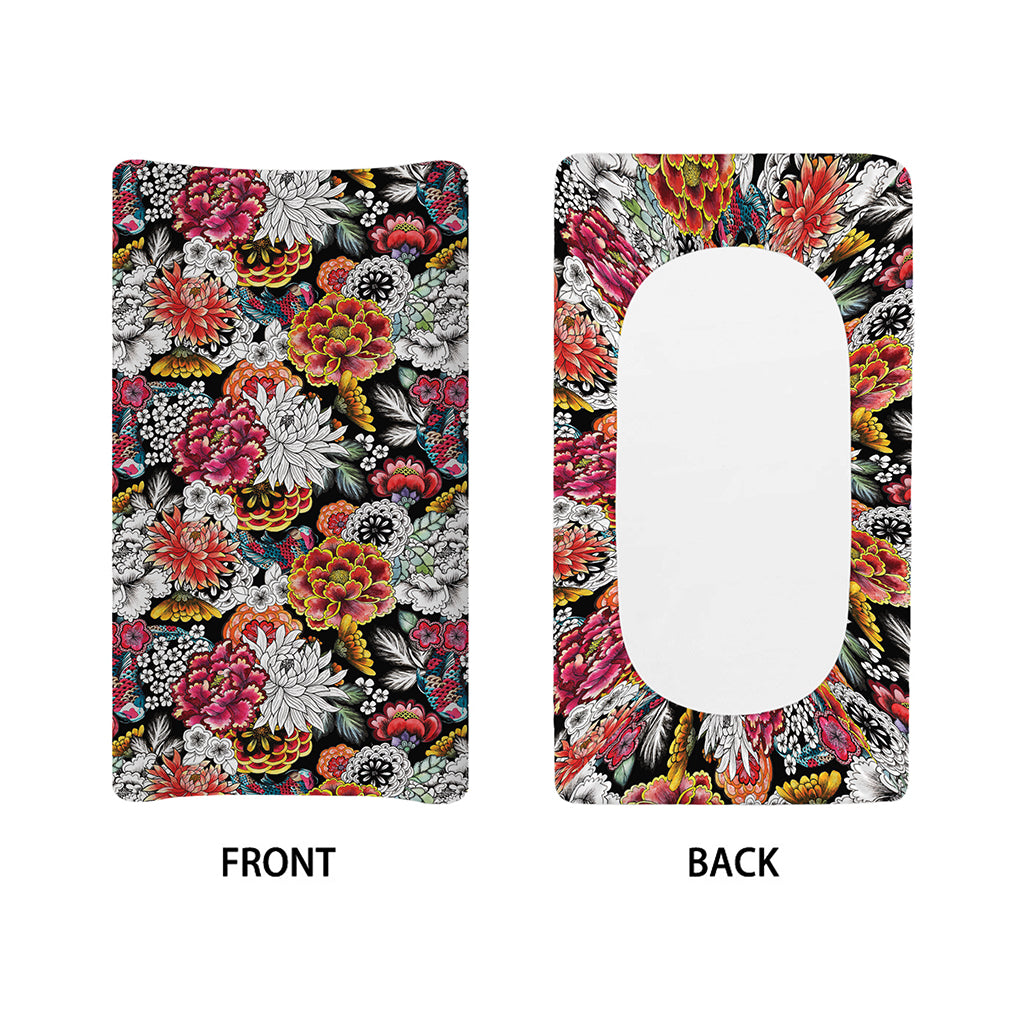 Asian Chrysanthemum Pattern Print Changing Pad Cover