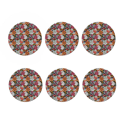 Asian Chrysanthemum Pattern Print Coaster Set