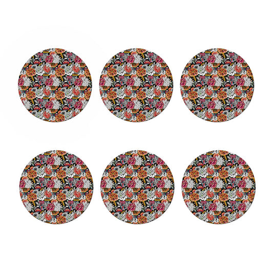 Asian Chrysanthemum Pattern Print Coaster Set