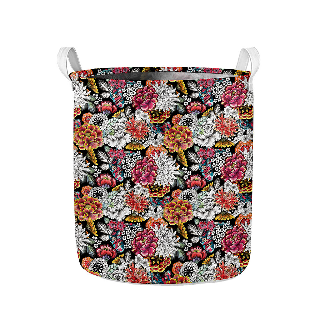 Asian Chrysanthemum Pattern Print Collapsible Laundry Basket