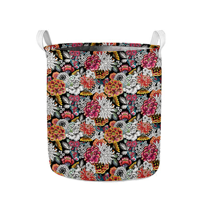 Asian Chrysanthemum Pattern Print Collapsible Laundry Basket