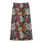 Asian Chrysanthemum Pattern Print Cotton Front Slit Maxi Skirt