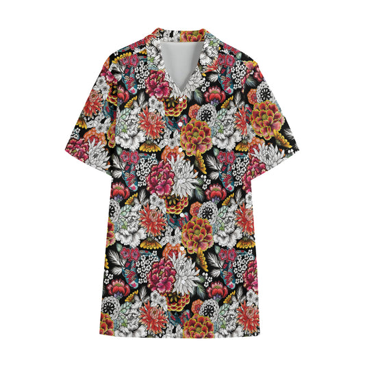 Asian Chrysanthemum Pattern Print Cotton Hawaiian Shirt