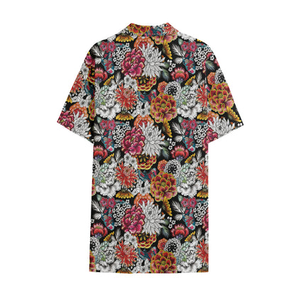 Asian Chrysanthemum Pattern Print Cotton Hawaiian Shirt