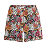 Asian Chrysanthemum Pattern Print Cotton Shorts
