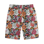 Asian Chrysanthemum Pattern Print Cotton Shorts