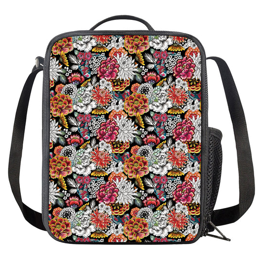 Asian Chrysanthemum Pattern Print Crossbody Lunch Bag