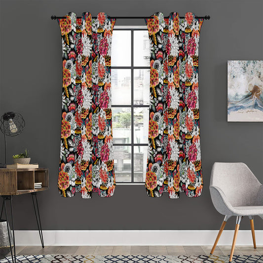 Asian Chrysanthemum Pattern Print Curtain
