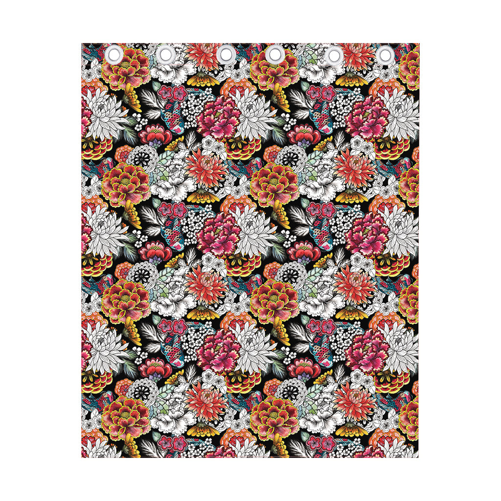 Asian Chrysanthemum Pattern Print Curtain
