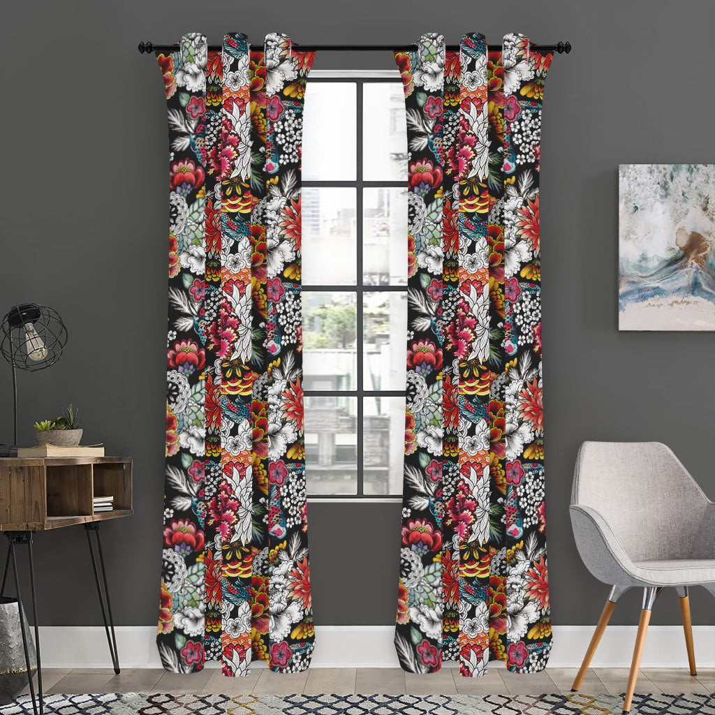 Asian Chrysanthemum Pattern Print Curtain