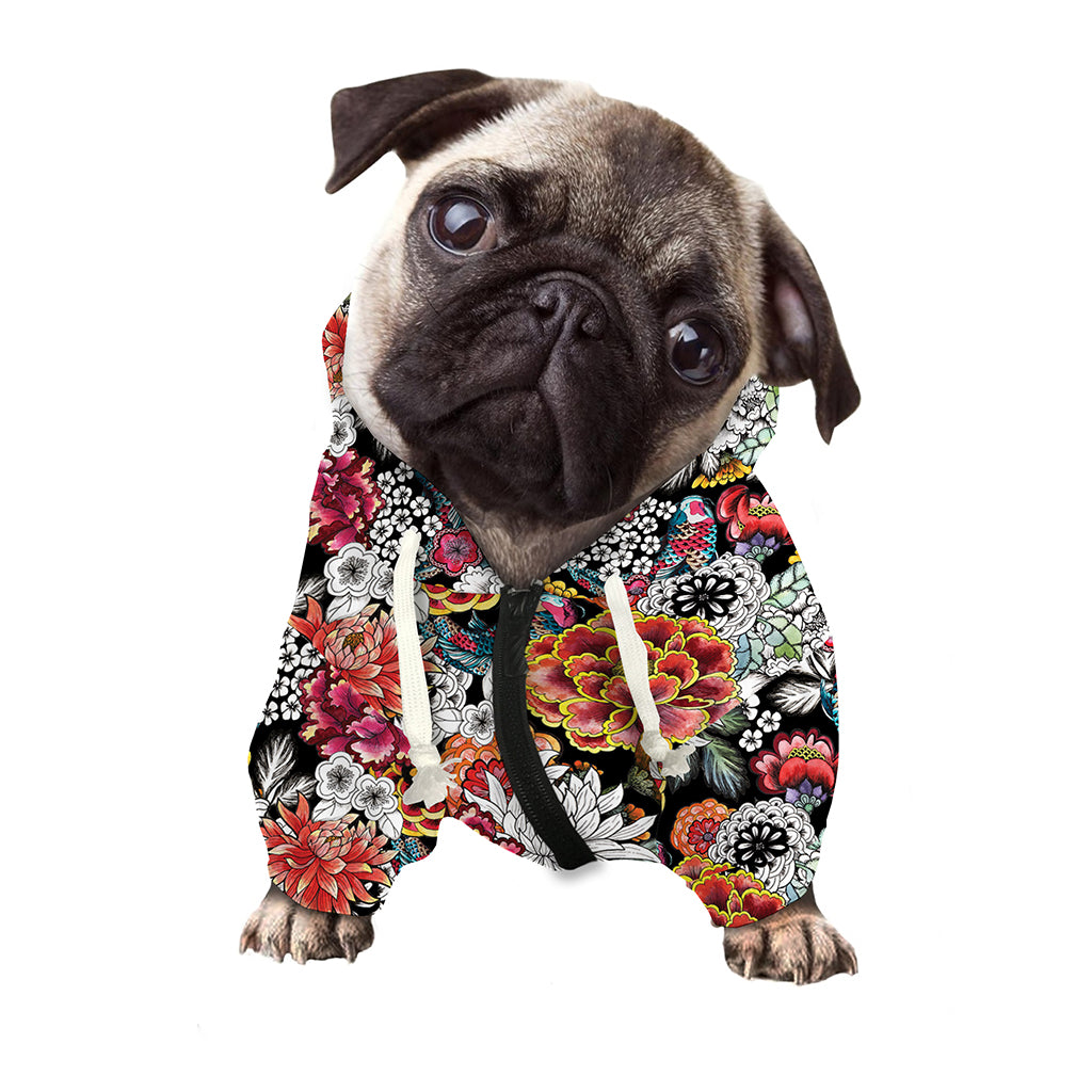 Asian Chrysanthemum Pattern Print Dog Zip Up Hoodie