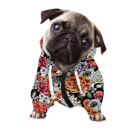 Asian Chrysanthemum Pattern Print Dog Zip Up Hoodie