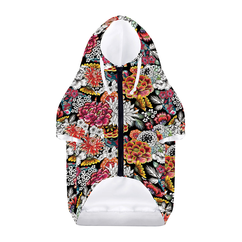 Asian Chrysanthemum Pattern Print Dog Zip Up Hoodie