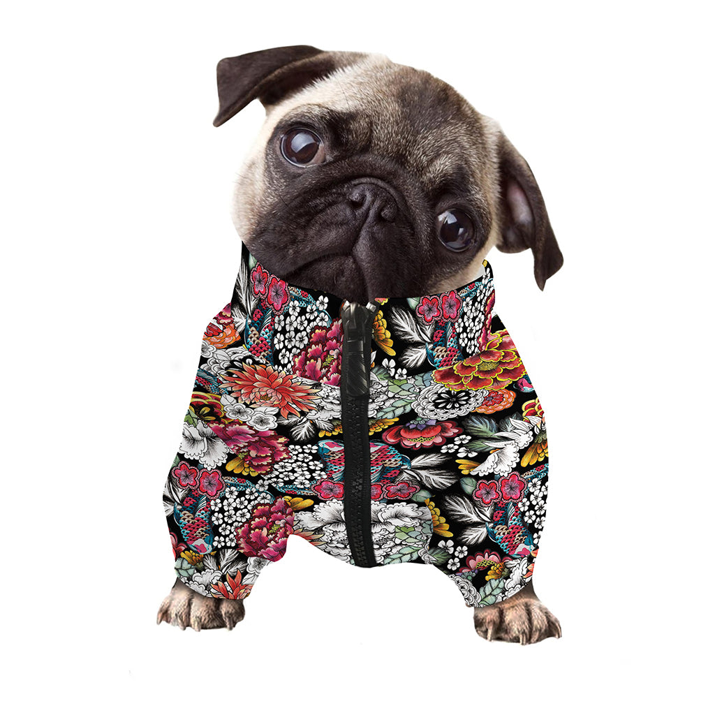 Asian Chrysanthemum Pattern Print Dog Zip Up Jacket