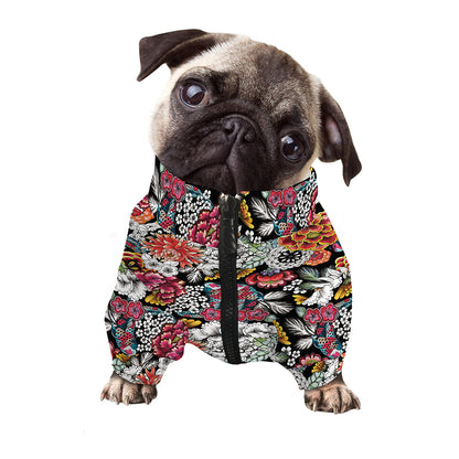 Asian Chrysanthemum Pattern Print Dog Zip Up Jacket