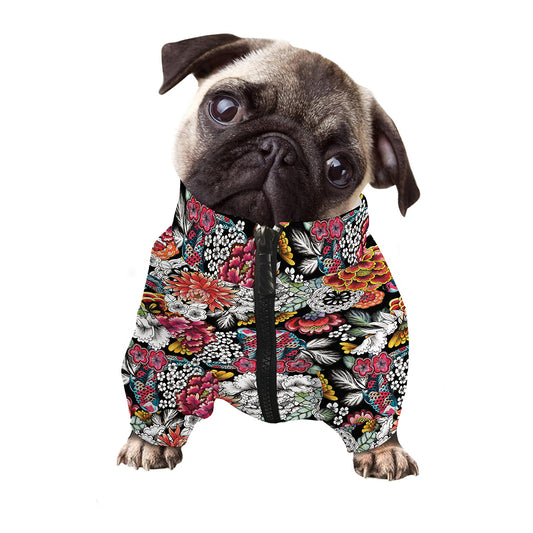 Asian Chrysanthemum Pattern Print Dog Zip Up Jacket
