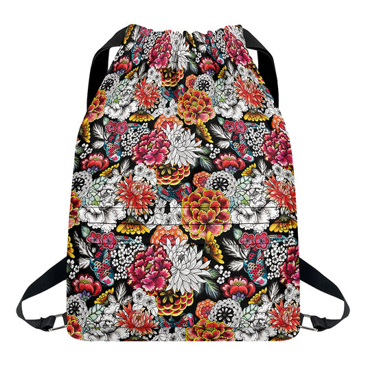 Asian Chrysanthemum Pattern Print Drawstring Backpack