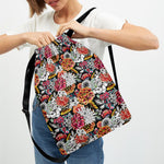 Asian Chrysanthemum Pattern Print Drawstring Backpack