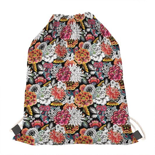 Asian Chrysanthemum Pattern Print Drawstring Bag