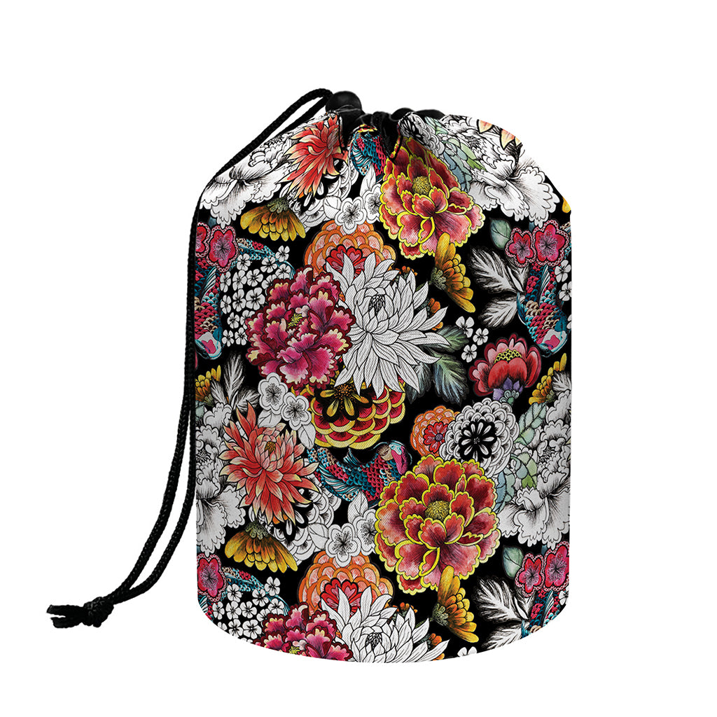 Asian Chrysanthemum Pattern Print Drawstring Makeup Bag