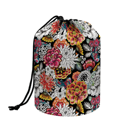 Asian Chrysanthemum Pattern Print Drawstring Makeup Bag