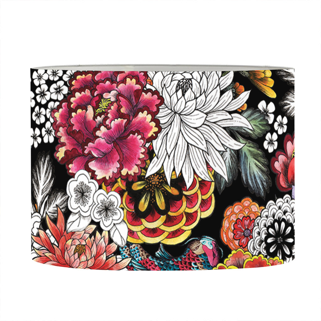 Asian Chrysanthemum Pattern Print Drum Lamp Shade