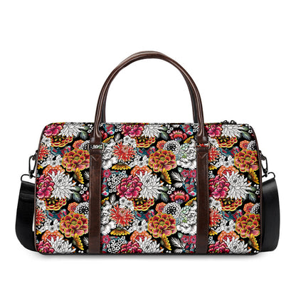 Asian Chrysanthemum Pattern Print Duffle Bag