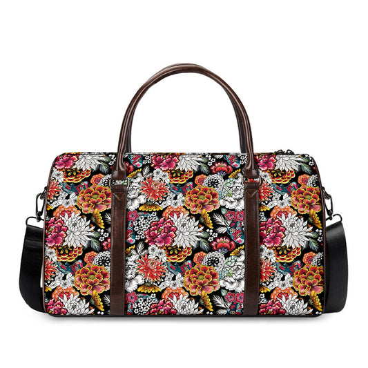 Asian Chrysanthemum Pattern Print Duffle Bag