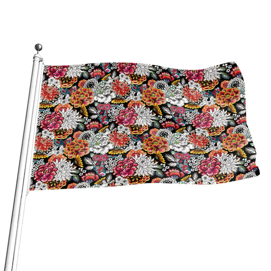 Asian Chrysanthemum Pattern Print Flag