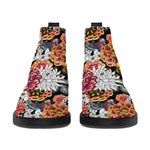 Asian Chrysanthemum Pattern Print Flat Ankle Boots