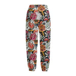 Asian Chrysanthemum Pattern Print Fleece Lined Knit Pants