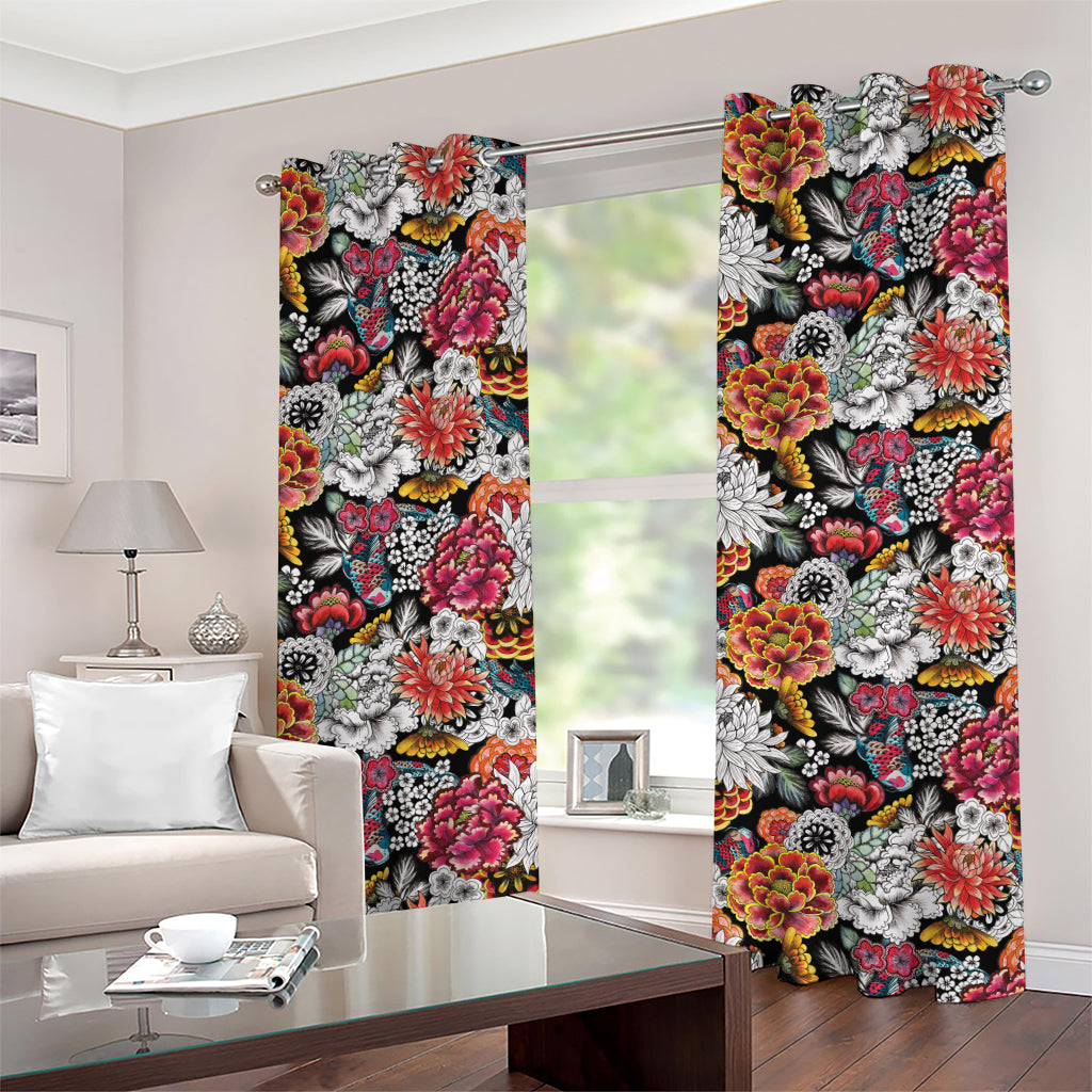 Asian Chrysanthemum Pattern Print Grommet Curtains