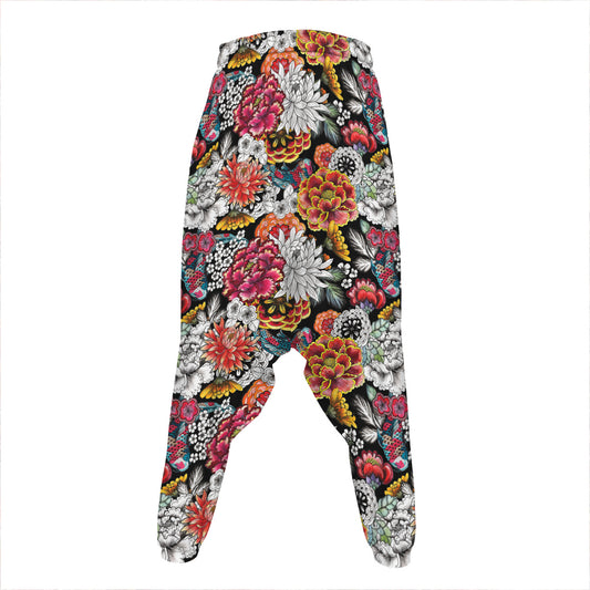 Asian Chrysanthemum Pattern Print Hammer Pants