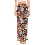 Asian Chrysanthemum Pattern Print High Slit Maxi Skirt