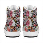 Asian Chrysanthemum Pattern Print High Top Leather Sneakers