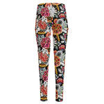 Asian Chrysanthemum Pattern Print High-Waisted Pocket Leggings