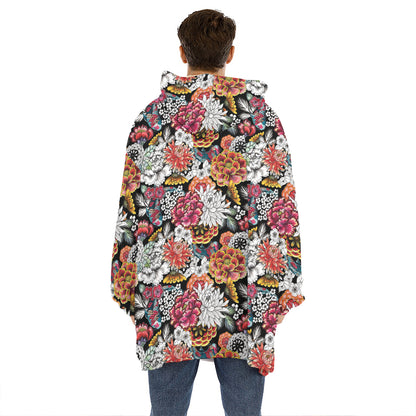 Asian Chrysanthemum Pattern Print Hoodie Blanket