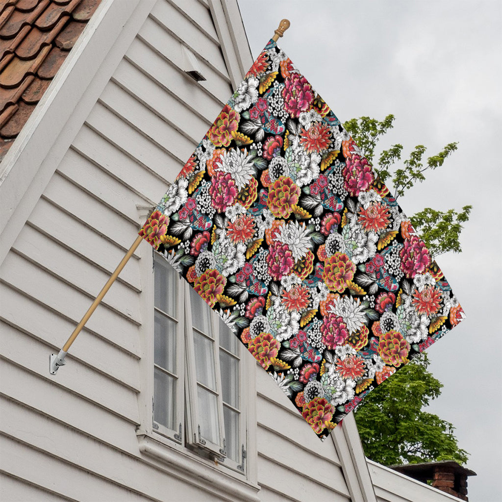 Asian Chrysanthemum Pattern Print House Flag