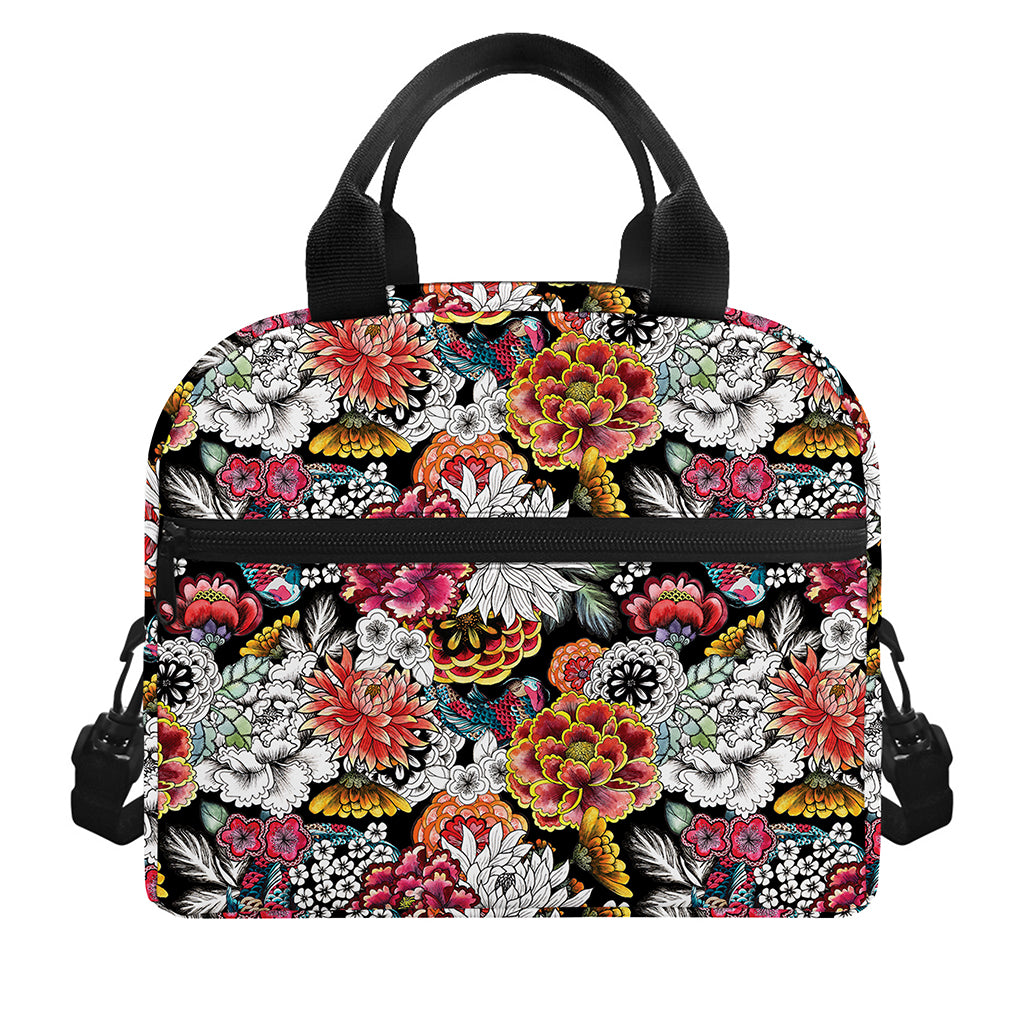 Asian Chrysanthemum Pattern Print Insulated Lunch Bag