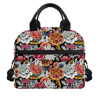 Asian Chrysanthemum Pattern Print Insulated Lunch Bag