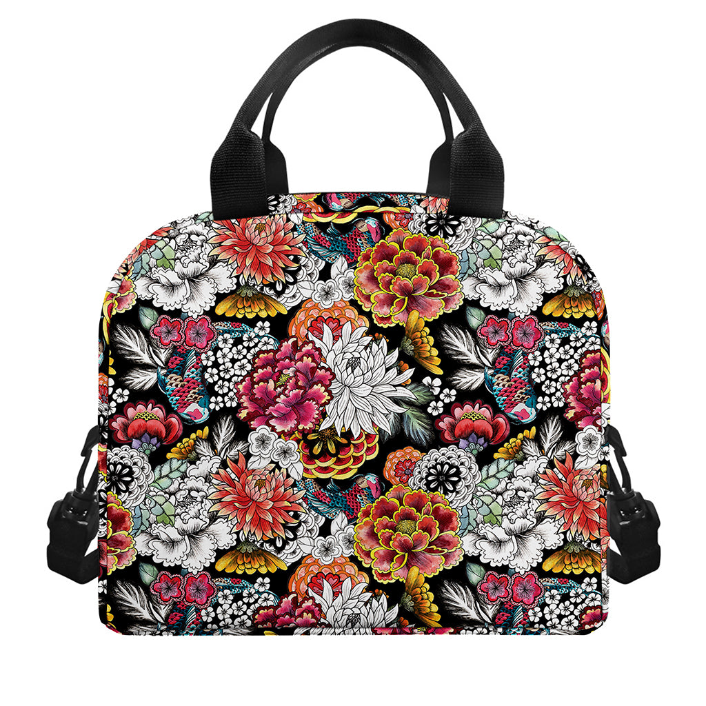 Asian Chrysanthemum Pattern Print Insulated Lunch Bag