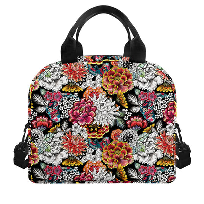 Asian Chrysanthemum Pattern Print Insulated Lunch Bag