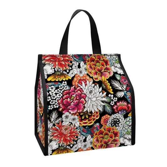 Asian Chrysanthemum Pattern Print Insulated Lunch Tote