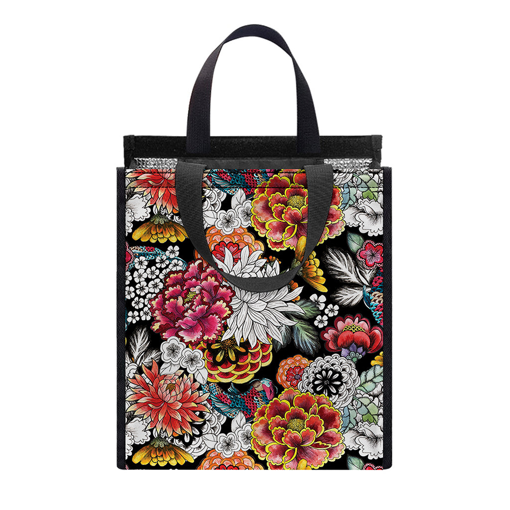 Asian Chrysanthemum Pattern Print Insulated Lunch Tote