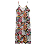Asian Chrysanthemum Pattern Print Jersey Midi Cami Dress