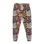 Asian Chrysanthemum Pattern Print Jogger Pants