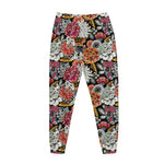 Asian Chrysanthemum Pattern Print Jogger Pants