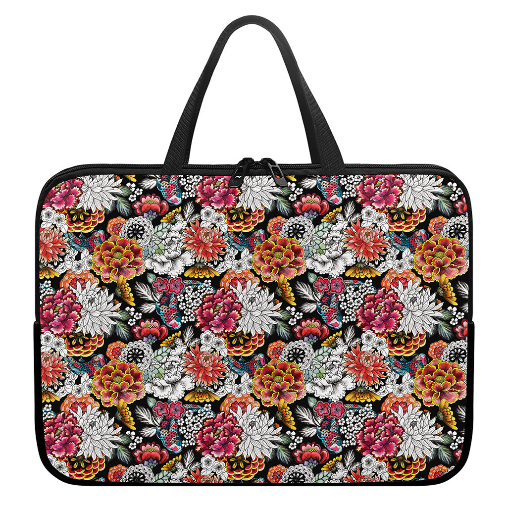 Asian Chrysanthemum Pattern Print Laptop Sleeve With Handle