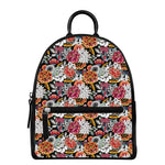 Asian Chrysanthemum Pattern Print Leather Backpack