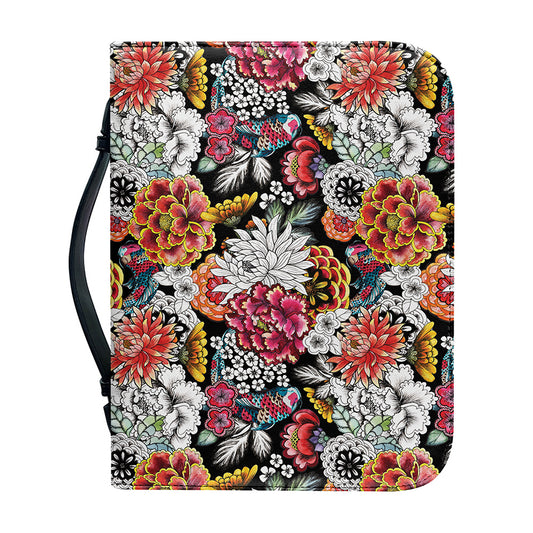 Asian Chrysanthemum Pattern Print Leather Bible Cover